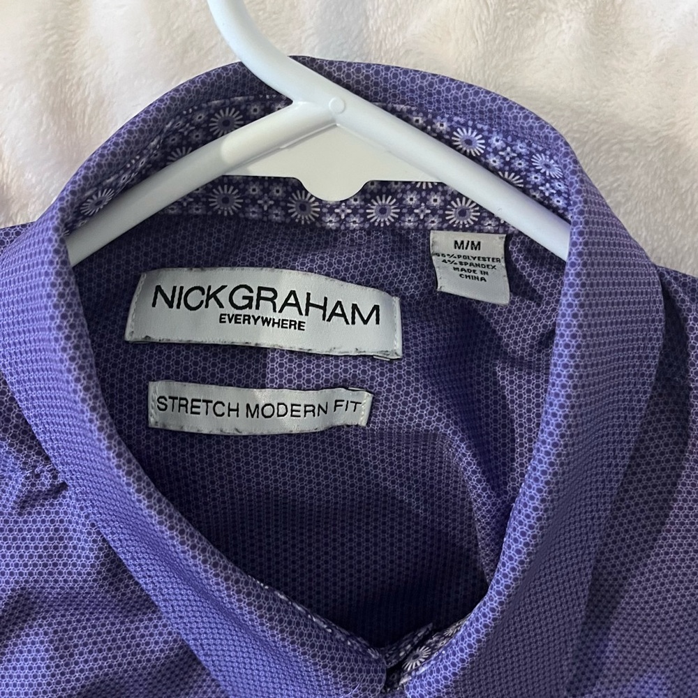 Men's Nick Graham Long-Sleeve Purple Dress Shirt with Chest Pocket (modern fit) - Picture 2 of 3